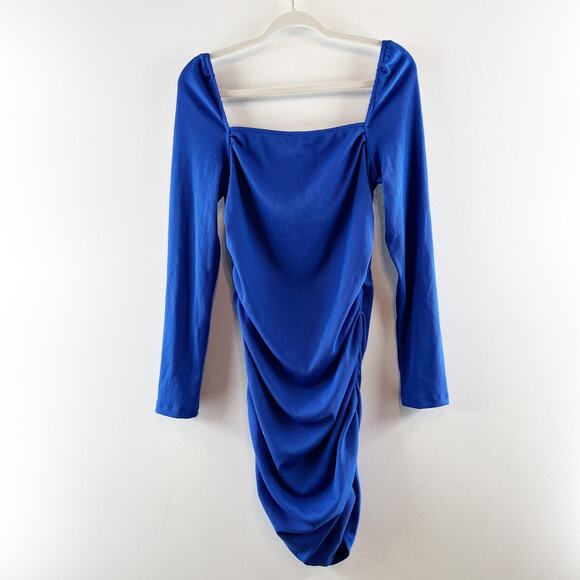 Princess Polly Portia Long Sleeve Ribbed Square Neck Mini Dress Blue 12 - Picture 8 of 10